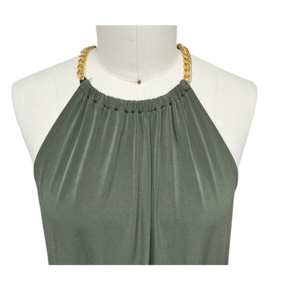 Michael by Michael Kors Olive Green Gold Chain Halter Dress XL - Picture 2 of 5